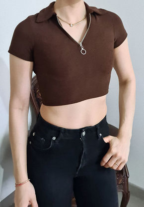 Kahverengi Zara Fermuarlı Crop resmi