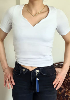 Zara Beyaz V Yaka Crop resmi